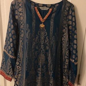 Maria B Blue and Gold Shirt and sharara
